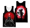 Herren-Tanktops Samurai Oni Mask Tattoo 3D überall über bedruckte Männer Weste Sommer Harajuku ärmellose T-Shirt Unisex Casual Polyester