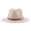 Belt Strap Straw Sun Hat For Women Men Fashion Vacation Beach UV Hats Summer Wide Brim Travel Panama Outdoor Wholesale 240423