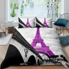 Zestawy Paris Culan Cover Vintage Eiffel Tower Red Parrella Soft Oddychany Paris Pedding Zestaw podwójnej Queen Quey King Count