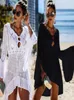 2019 Crochet White Knitted Beach Cover up dress Tunic Long Pareos Bikinis Cover ups Swim Cover up Robe Plage Beachwear Y2007062653917