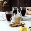 Tumblers 2 Coffee Cups Прозрачные стеклянные двойные стены с ручками, используемыми для чайного латте капучино H240425