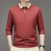 Herren T-Shirts Herren Langarm Turn-Down-Kragen Waffel T-Shirt Business Casual Contrast Line Polo Shirtl2425