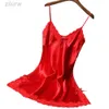 Seksowna piżama gorące damskie sukienki Satynowe miękkie koszulki nocne spaghetti pasek koronkowy bielizna śpiąca panie gładkie piżamie sukienka szata D240425
