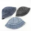 Kaps hattar tvättade denim hink hatt kvinnor fiskarmans hink hatt unisex bob caps hip hop gorros män panama vindtät hink hatt utomhus d240425