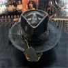 Svart punk cowboy cap unisex vuxen skördare av sorg konisk skalle hatt halloween karneval festtillbehör 240415