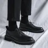 Casual Shoes Men's Business Wedding Formal Dresses Natural Leather Black Lace-Up Platform Shoe Breattable Gentlemen Footwear Man