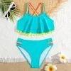 Girls di costumi da nuoto solido bocchetta bikini costume da bagno per bambini incrociati a due pezzi costumi da bagno per bambini 512 anni costume da bagno