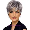 Genuine hair wigs online store Wig New gradient silver gray womens Short oblique bangs wig