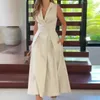 Casual Dresses Dress for Women Summer Solid Lapel Shirt 2024 veckad ärmlös lång temperament bara axel sexig