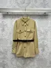 2024 Autumn Khaki Solid Color Belted Cotton Loose Dress Long Sleeve Lapel Neck Double Pockets Single-Breasted Mini Casual Dresses LL4A24