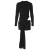 Casual Dresses Women's Sexy Fashion Suit Cut-out Long-Sleeved Jumpsuit Slim Fit Tied Skirt Women