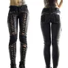 Capris Women Pants Punk Rock Imitation Leather Pencil Pants New Sexy Hollow Out Bandage Leggings Streetwear Women's Pants