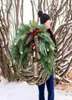 Decorative Flowers Wreaths Rustic Christmas Wreath Rattan Pine Cone Garland Farmhouse Decoration With Bell Front Door Decor Hangin9776308