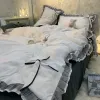 Sets Noords grijs wit quilt deksel Koreaanse prinsess boogmeisje beddengoed sets eenvoudige massieve kleurbeddenbedden decor slaapkamer