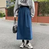 Scherma della gonna elastica casual retrò gonna in denim femminile allentate e snella ombrello di metà lunghezza