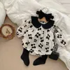Rompers Baby Bodysuit Flower Infant One Piece Long Sleeve Baby Clothes with Headband H240425