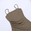 Urban Sexy Dresses Summer Sling Long Dresses Women Side Split Ruched Solid Dress Elegant Party Club Sexig Regular Spaghetti Strap Slim Vestidosl2404