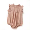 Rompers Summer Baby Girls Clothes Sleeveless Girls One Piece Linen Breatable Girls Outfit H240425