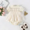 Rompers Summer Baby Clothes Toddler Girls One Piece Spädbarn Waffle Bodysuit Girls Lace Outfit H240425