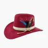 Breda randen hattar hink hattar western cowboy hatt tillbehör cowboy hatt mocka material hatt västerländsk stor grim riddare hatt unisex cowboy hatt med bred grim y240425