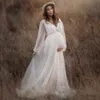 Maternity Dresses Womens A Line Maternity Dress for Photoshoot Long Sleeve Deep V Neck Maxi Photography Gowns Tulle Bridal Wedding Dress