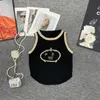 Women's Tanks & Camis Designer P Family 24 Spring/Summer New Cut Gold Silk Embroidery Letter Contrast Color Edge Knitted Tank Top for Women 46SU