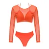 Swimswear Women Summer Fashion Sexy Femmes femmes 3pcs Sport Sport Ensemble de maillot de bain Push-Up Bathing Swimsuit Voir à travers la couverture