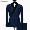 Jackets Fashion White Suits for Men Elegant Black Velvet Shawl Lapel Jacket with Pants 2 Pieces Prom Dinner Wedding White Tuxedo for Men