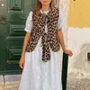 Kvinnors västar kvinnor y2k ärmlös randtryck skjorta slips front peplum coquette blus söt sommar snörning gå ut babydoll topp leopard