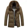 Mens ner Winter Parka 2023 White Duck Men tjock Casual Coat Pure Fur Collar Warm Jacket Plus Size HJ379