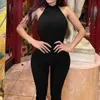 Women's Jumpsuits Rompers Summer Black Jumpsuits Women Strtwear Turtleneck Slveless Sexy Backless Bodycon Rompers Club Casual Skinny Sports Jumpsuits Y240425