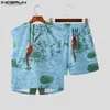 Mode goed passende sets Incerun Men Otus IEAF Dragonfly Print Patroon Vesten Shorts Casual Comfortabele pak 2 stuks S-5XL 240423