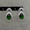 Saplama küpeleri net kübik zirkonia asma gözyaşı yeşili ayar kadın parti mücevherleri