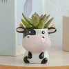 花瓶ノルディックスタイルのセラミック動物植木鉢漫画ゼブラ羊牛ヘッドミニミニミニミニは多肉植物と盆栽植物の家庭用植物
