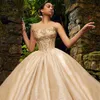 Sparkly Gold Quinceanera -jurken 2024 XV baljurk kanten kralen kristal tull prinses Sweet 16 jurk verjaardagsfeestje Vestido de 15