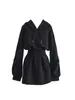 Casual Dresses Women's Black Goth A-Line Evening Dress Elegant Long Sleeve Hoodies One Piece Frocks Vintage 90s Y2K Luxury 2000s Clothes