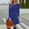 Casual klänningar toppsäljande elegant långärmad t -skjorta Kvinnor Höstvinter med fickor Cotton Loose Swing Vestido Feminino