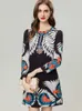 Women's Runway Dresses O Neck 3/4 Sleeves Printed Beaded Fashion High Street Mini Vestidos