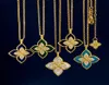 RC Italy Brand Clover Designer подвесные ожерелья Rhombic Four Leaf Shining Diamond Crystal 18K золотой сладкий цветок бирюзовый элегант7987801