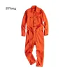 Kombinezon Zyyong Lapel Long Sleewa Orange Red Red Men's Hip Hop Hip Hop Casual Lose Lose Sockets Wygodne spodnie