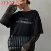 Zekye Summer Oversized Black t Shirts For Woman Luxury Rhinestone Letter Chic Casual O Neck Goth Loose Basic T -shirt Harajuku 240416