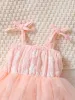Endelar 018 månader nyfödda spädbarn babykläder baby flicka romper rosa klänning rem romper tulle tutu klänning med pannband outfit
