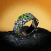 Anelli di banda 2020 Nuovo anello floreale cloisonne blu bruciato con zircone per le donne fidanzamenti per feste di matrimonio regalo H240425