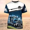 Men's T-Shirts New Trucker Shirt Mens T-shirt 3D Truck Print Uniform Short Sleeve Tops 2024 Harajuku Clothing Summer O Neck Oversized PulloverL2404