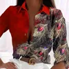 BLOSAS DE MUJERES Mujeres Camisas de otoño de primavera Tops elegantes de plumas con estampado Gémico de pecho soltero adornado para