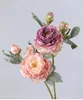 Decoratieve bloemen kunstmatige pioen 3 takken meerlagige rode roze huis el bruiloft jaar vakantiedecoratie bloemboeket diy