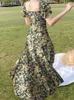 Robes sexy urbaines zanzea femmes imprimées florales robe maxi mode 2024 robes de vacances d'été fête au cou carré draiche courte manche bouffée vestidosl2404