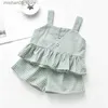 Ensembles de vêtements Fashion Baby Girl Summer Claid Clothes Set Strap Shirt + Shorts 2pcs Infant Toddler Child Casual 1-5y Q240425