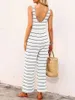 Women's Jumpsuits Rompers Striped printed tank jumpsuit casual wide leg strapless crew neck jumpsuit womens clothing Y240425