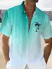 Chemises décontractées pour hommes Couleur Gradient Palm Tree Hawaiian Shirt 3D Bouton imprimé Up Up Short à manches Tops Summer Vacation Summer Daily Wear